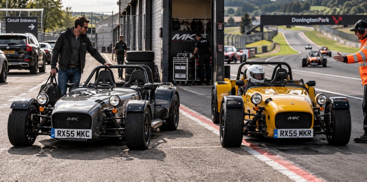 Sprint 25E Discovery and Sprint 66E Performance cars at a circuit paddock