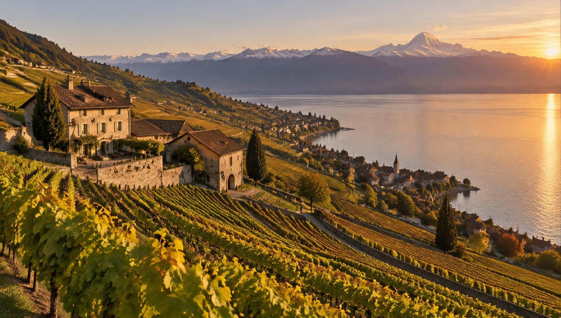 Aerial view of Domaine Viticole de Luins, Luins, Canton of Vaud, Switzerland